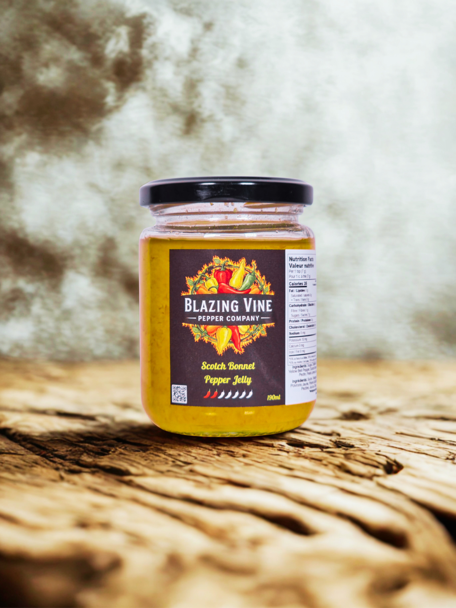 Blazing Vine Scotch Bonnet — golden yellow-green jelly in a glass jar